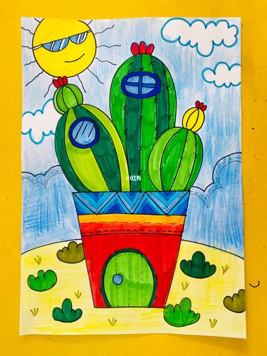 第三十课:儿童画～仙人掌_绘画_仙人掌_儿童画_铅笔_颜色搭配_文化