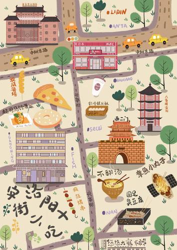 洛阳小吃街地图|插画|儿童插画|悠悠大寐 - 原创作品