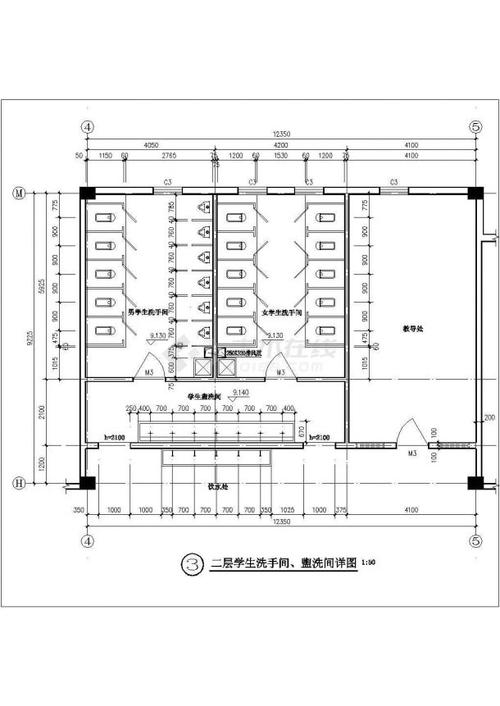某小学教学楼卫生间建筑设计cad方案图