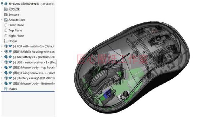 鼠标3d图纸 罗技m705鼠标3d模型设计 sw机械建模资料