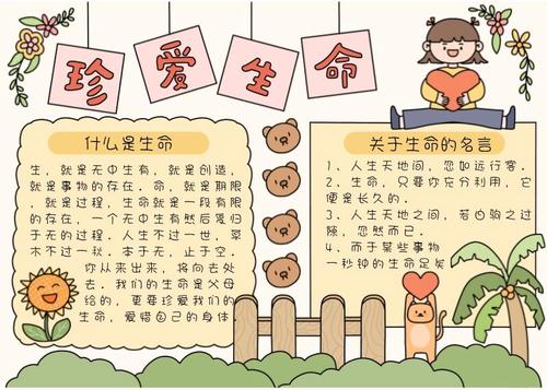 珍爱生命儿童手绘手抄报模板
