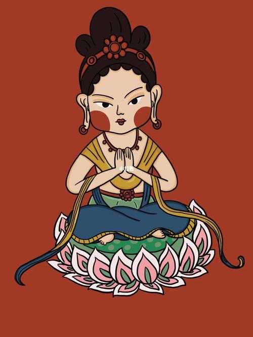 原创插画|卡通敦煌小菩萨_敦煌_卡通_插画_ipad_绘画