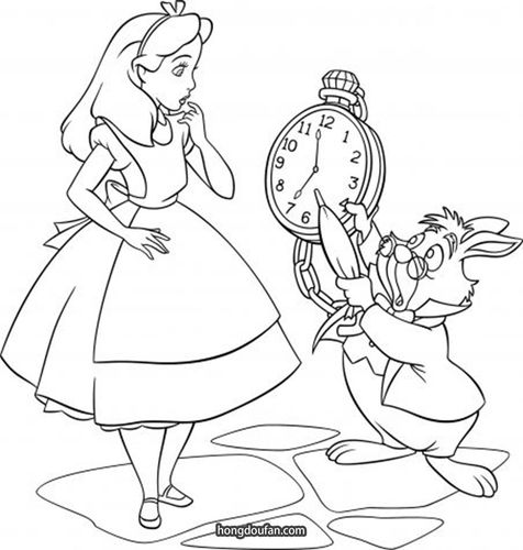 爱丽丝梦游仙境爱丽丝和兔子涂色简笔画大全