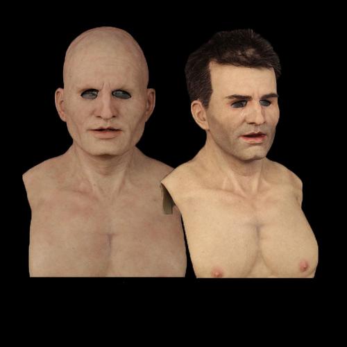 美女硅胶仿真人脸面具独立站老人头套老爷爷假发道具万圣节周边胖沙湖