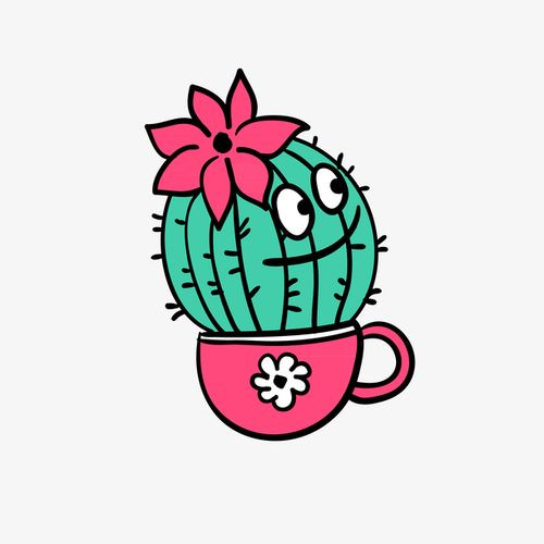 手绘卡通仙人球笑脸