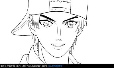 戴帽子的男孩卡通手绘线稿卡通人物图片动漫-51kb