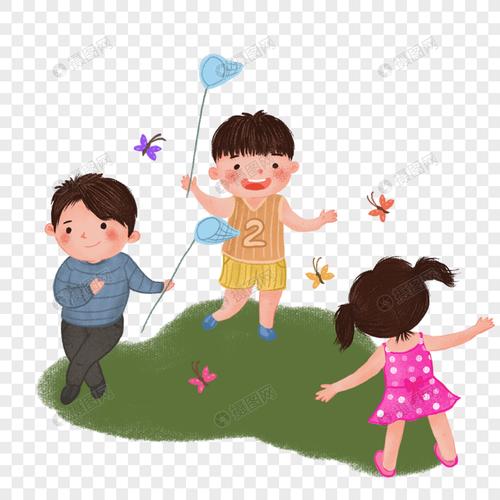 小孩子玩耍抓蝴蝶
