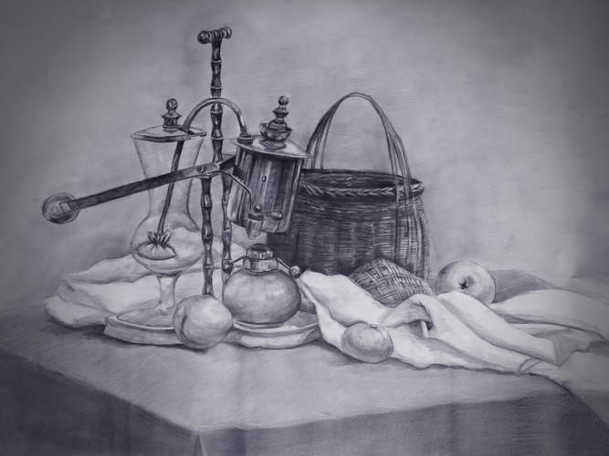 篮子旁的旧咖啡机_素描_戴振军_广西师范大学_ta的作品_艺术社区_大艺
