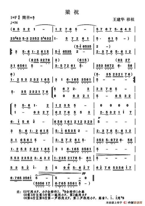 梁祝(简易版)葫芦丝谱图片格式_葫芦丝谱_中国乐谱网