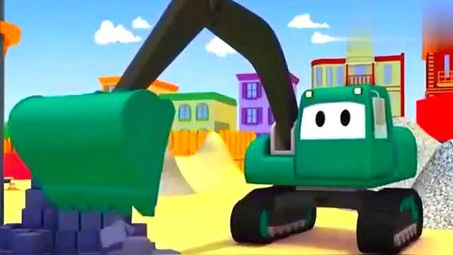 挖掘机工程车表演视频__挖土机动画片儿童电动挖掘机挖土