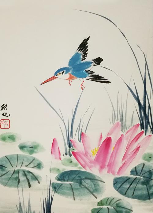 翠鸟荷花