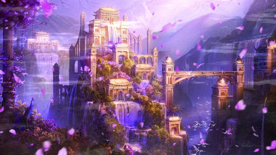 唯美宫殿城堡花瓣中国风仙境背景_1920x1080_高清视频