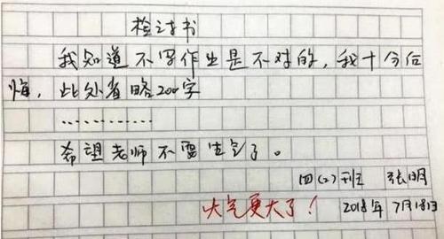 小学生奇葩检讨书,为了赢把接力棒扔到终点?老师:这孩子不走寻常路啊