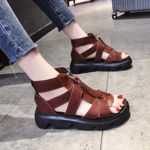 韩版夏季沙滩度假鱼嘴凉鞋2021年新款中跟跟前保暖鞋