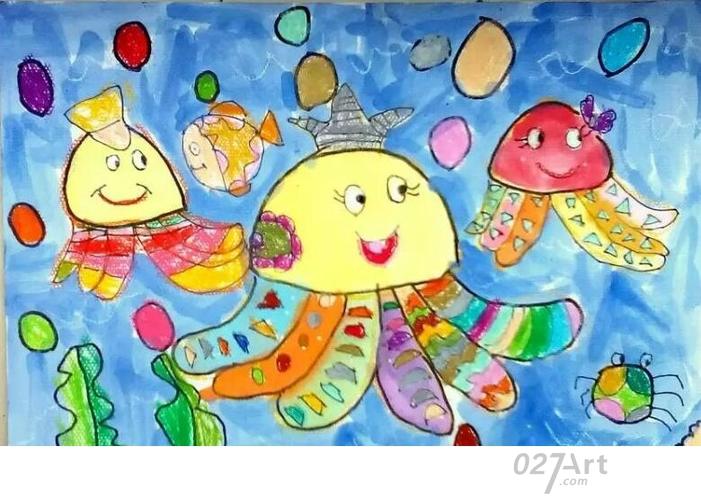 卡通八爪鱼海底世界儿童画图片分享儿童水彩画