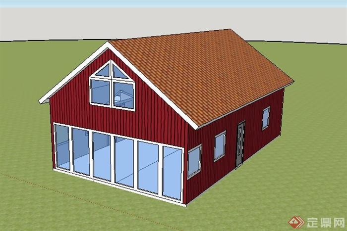 美式单层民房住宅建筑设计su模型[原创]