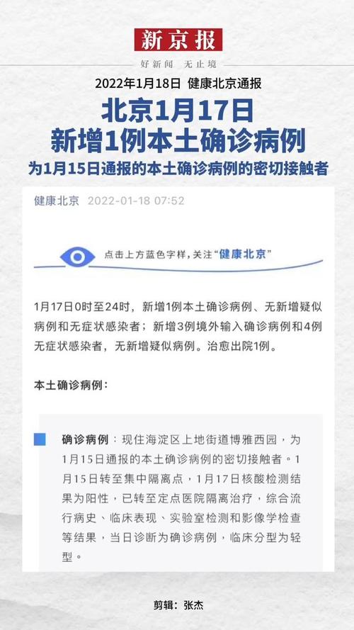 健康北京通报北京2022年1月17日新增1例本土确诊病例为1月15日通报的