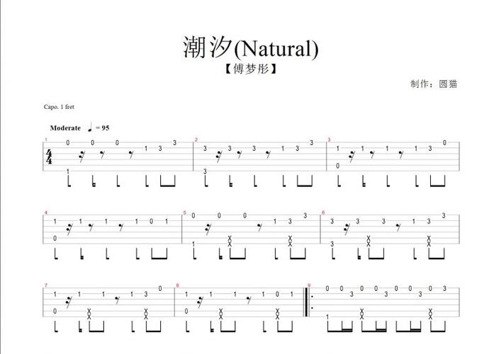 傅梦彤-潮汐(natural)吉他谱原版指弹独奏曲
