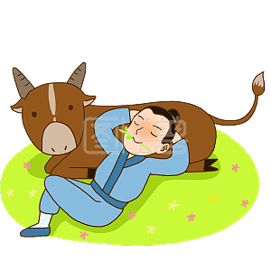 七夕手绘卡通牛郎与牛可爱元素下载