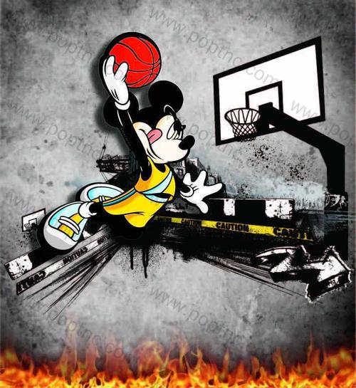 卡通动漫米奇扣篮印花矢量图服装裁片t恤烫图印花花型素材