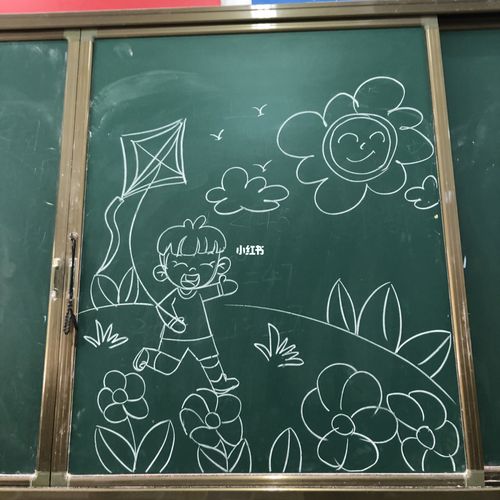 春天,放风筝09_放风筝_春天去哪玩_踏青_黑板报_博主_简笔画_黑板画