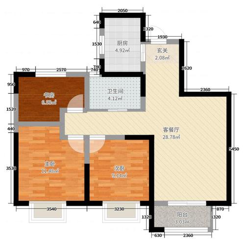 东冠逸品龙湾3室2厅1卫1厨85.00㎡户型图