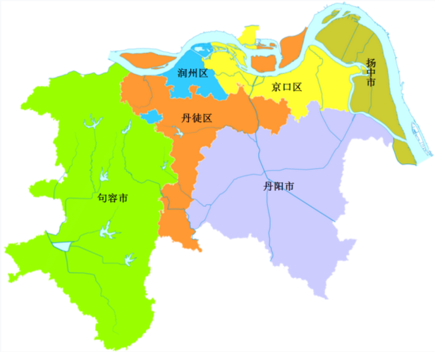 江苏省镇江市的行政区划图