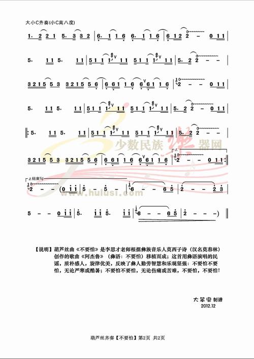 中国好声音《不要怕》葫芦丝曲谱,示范,伴奏(李思才演奏)