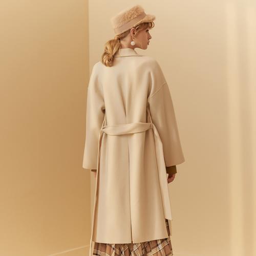 2件15折价3443羊毛mecity女羊绒混纺时尚大口袋双面呢外套大衣