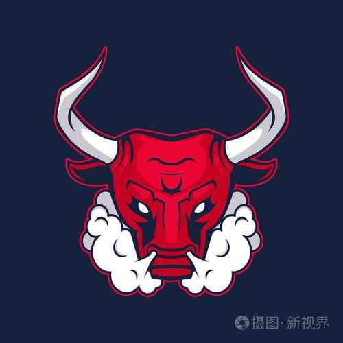 运动队的公牛吉祥物.公牛, 标志, 黑暗背景上的符号