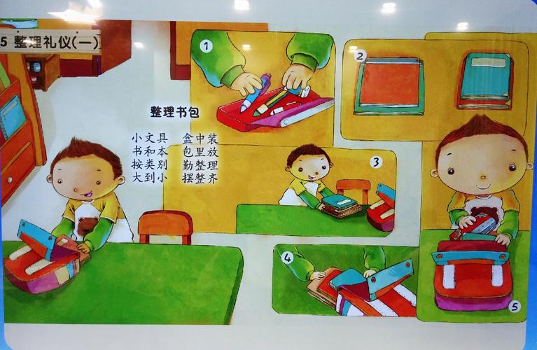 美思乐幼儿园大一班十月礼仪成果展:整理礼仪《整理书包》,《叠被子》