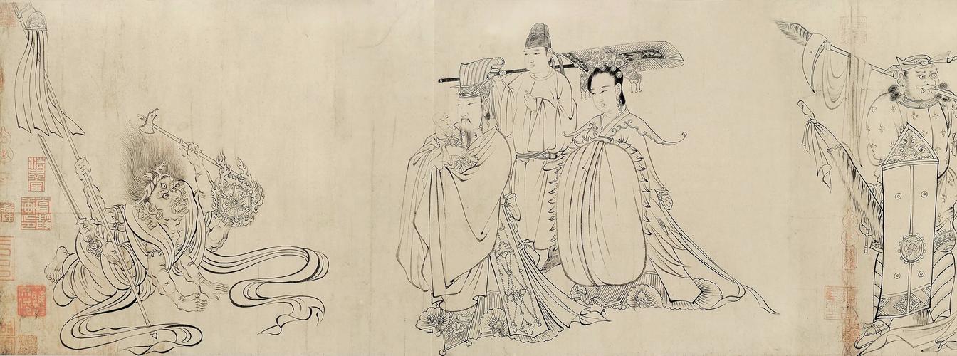 吴道子 送子天王图(局部)吴道子《送子天王图》是唐代画家吴道子根据