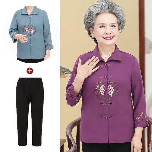 yibusheng中老年人女装夏装衬衫6070岁80老人衣服奶奶装妈妈春装衬衣