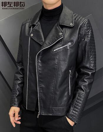 秋季休闲皮夹克男士潮流拉链pu皮外套男装青年帅气修身机车皮衣男生