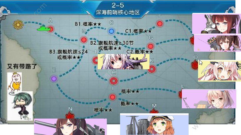 战舰少女r2-5全图通关攻略:2-5上中下路带路条件配置分享[图]