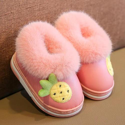 儿童棉鞋冬季pu皮面男童卡通保暖女童防滑软底防水小孩棉拖鞋包跟
