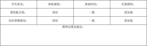 体验课情况反馈表