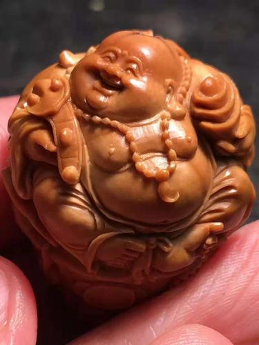 一休阁核雕:【刘人义】大师新作 大四花【聚宝盆弥勒】