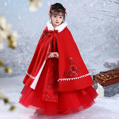 汉服女童冬装宝宝拜年服女孩新年衣服红色过年服儿童古装唐装加厚