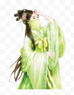 古风美女绿色衣裙带着面纱