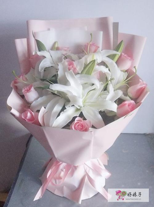 吕梁鲜花店粉玫瑰百合花鲜花照片,吕梁花店微信订花送花