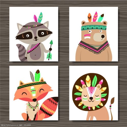 北欧手绘羽毛箭头森林动物装饰画儿童无框画