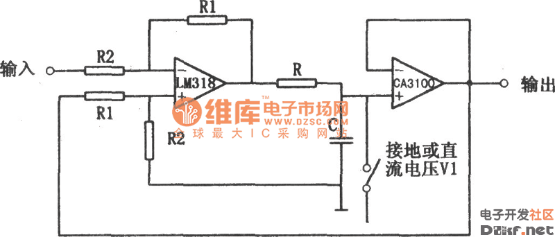 扩大了定时范围的积分器lm318电路图