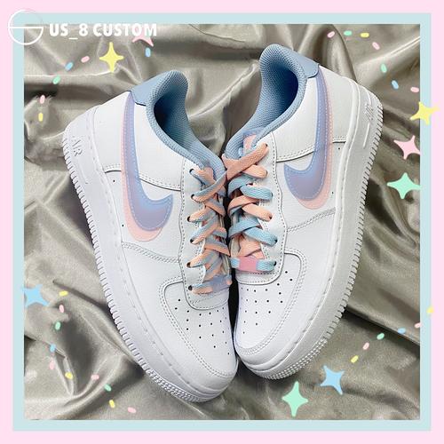 af1空军一号粉白马卡龙白蓝粉蓝粉双钩嫩蓝拼接鞋带