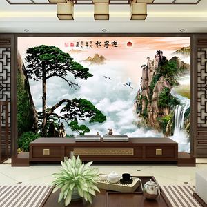 迎客松壁画背景墙