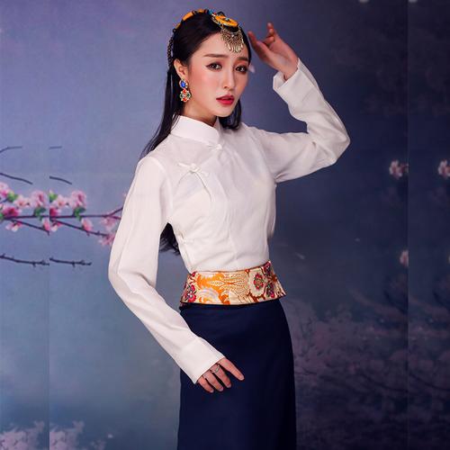 上衣民族风棉麻衬衣藏袍衬衫藏装女新款藏服上衣藏族藏式服装