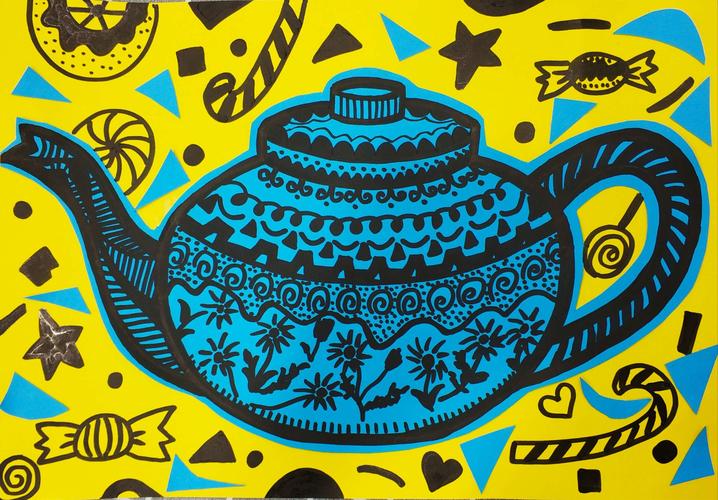 不同茶壶的绘画表现 2.茶壶线描图案的装饰及图案的设计 3.