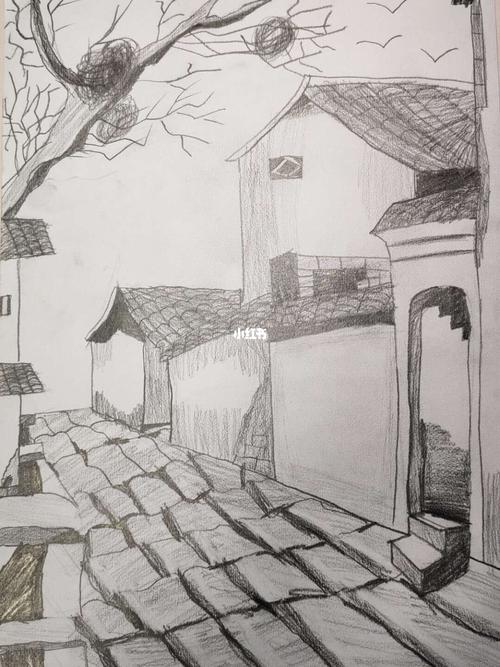 静态素描小巷_素描_静物素描_文化_绘画