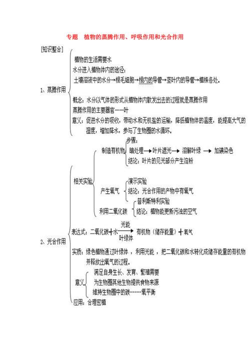 绿色植物在生物圈中的作用 知识总结 植物的呼吸光合和蒸腾作用素材