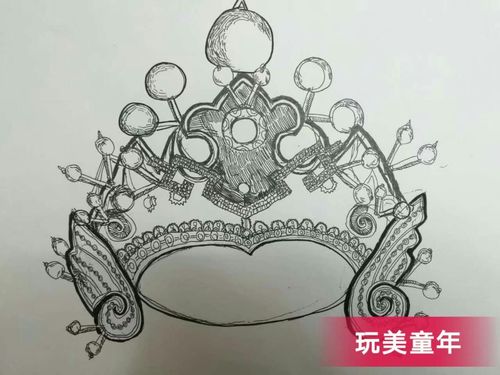 线描 儿童画 创意 装饰画 水彩笔 彩色 黑白 动物头冠 凤冠 霞帔 石雕